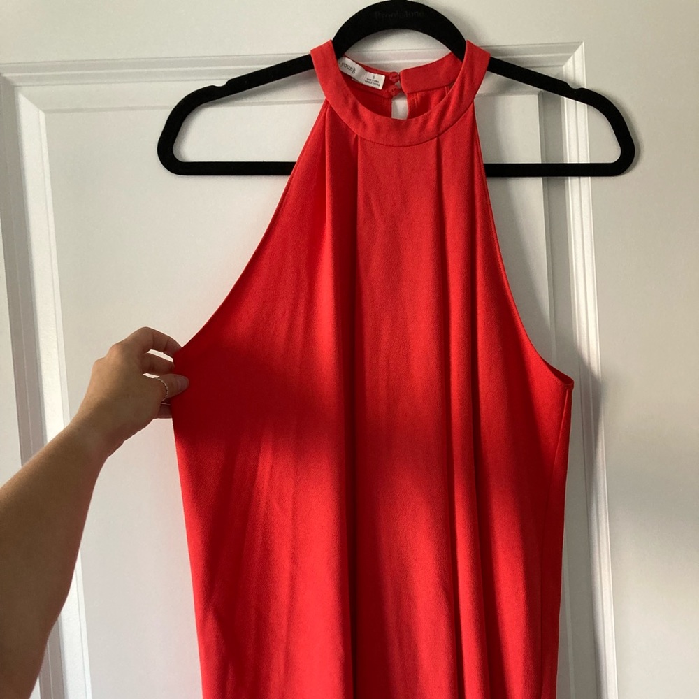 Coral chiffon dress.